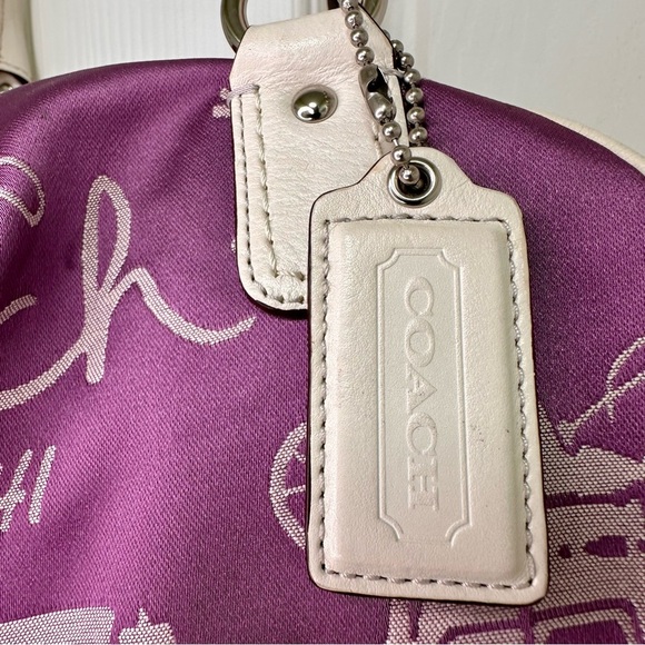 Coach Vintage Horse & Carriage Satchel White Leather Trim Purple Jacquard - Picture 6 of 14